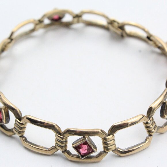 Sweet Emmons Signed Designer Pink Fucshia Glass Squared Rose Gold Tone Bracelet - Picture 3 of 9